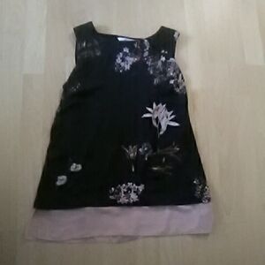 💲1⃣▶▶Cleo Black and Pink Floral Tank Top Stretchy Sheery